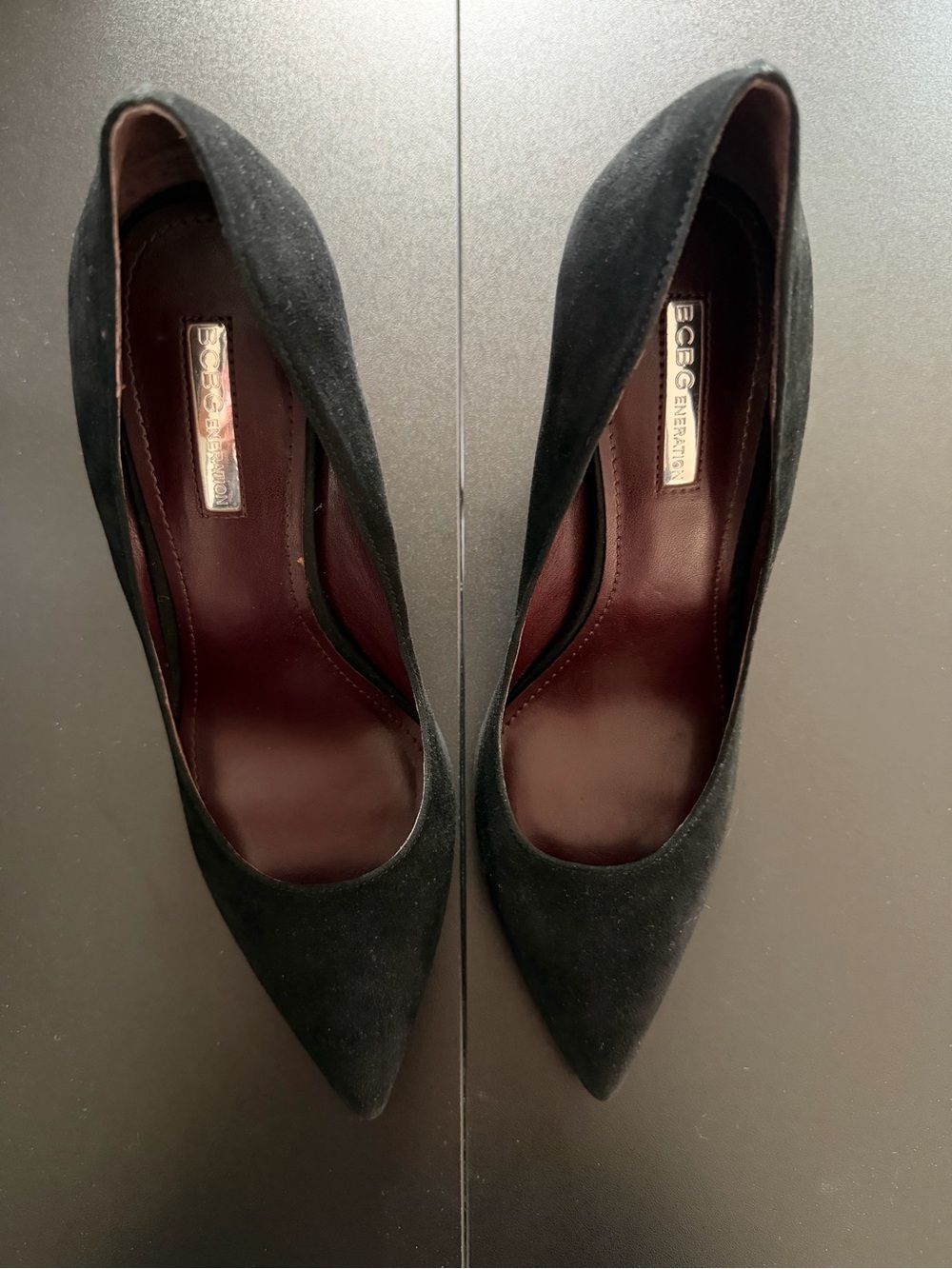 BCBGeneration Black Suede Pointed Toe Pumps
